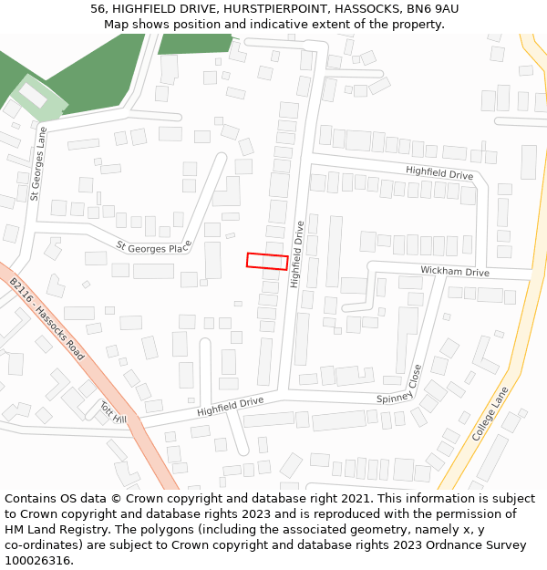 56, HIGHFIELD DRIVE, HURSTPIERPOINT, HASSOCKS, BN6 9AU: Location map and indicative extent of plot