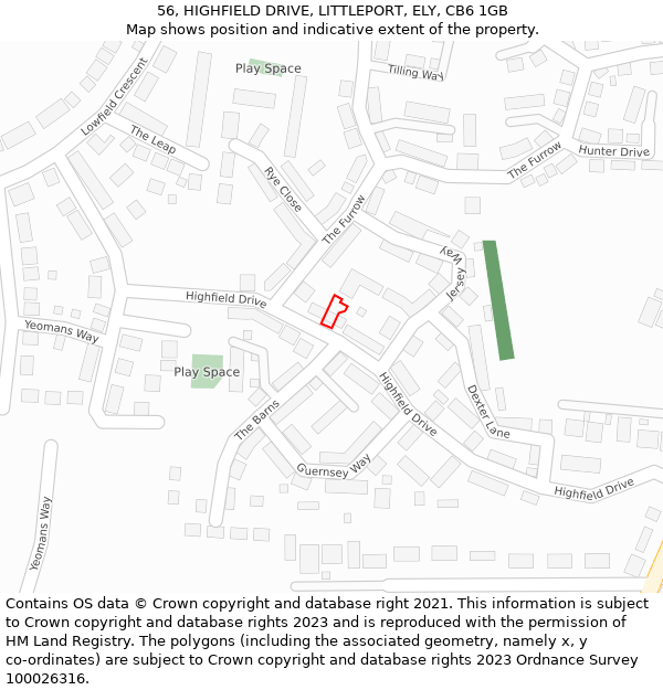 56, HIGHFIELD DRIVE, LITTLEPORT, ELY, CB6 1GB: Location map and indicative extent of plot