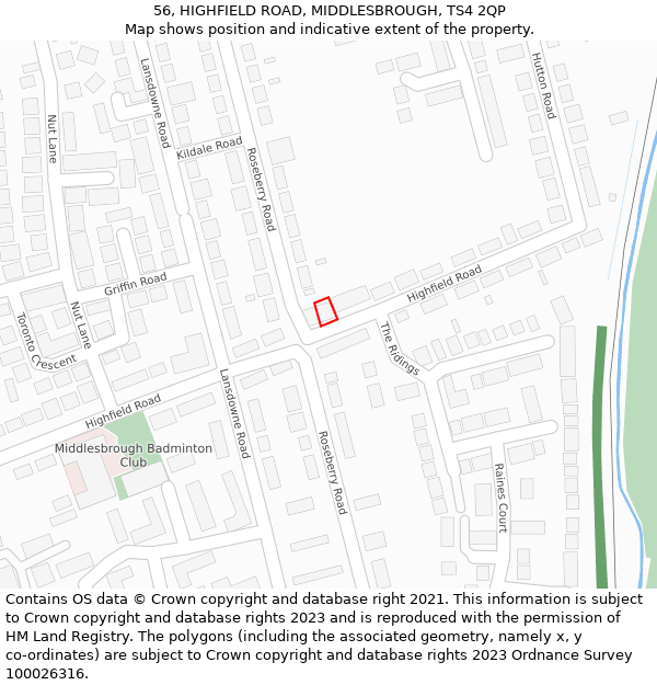 56, HIGHFIELD ROAD, MIDDLESBROUGH, TS4 2QP: Location map and indicative extent of plot