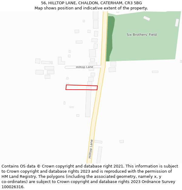 56, HILLTOP LANE, CHALDON, CATERHAM, CR3 5BG: Location map and indicative extent of plot