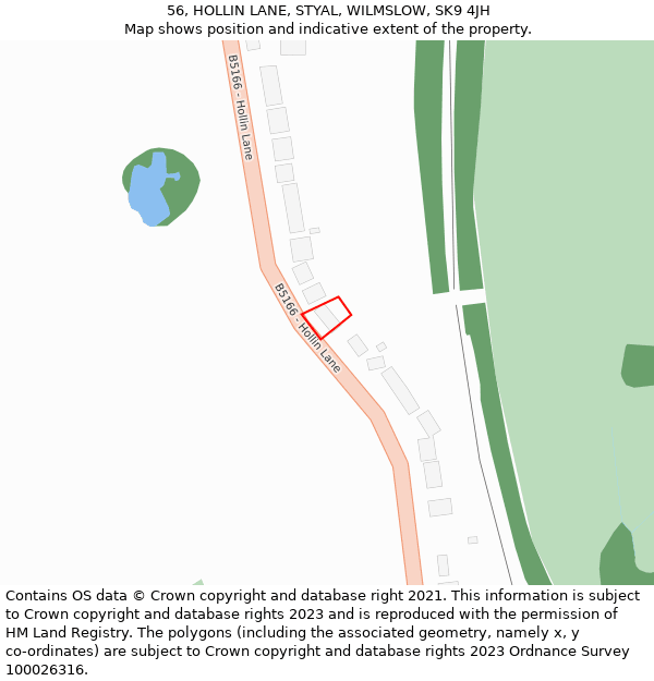 56, HOLLIN LANE, STYAL, WILMSLOW, SK9 4JH: Location map and indicative extent of plot