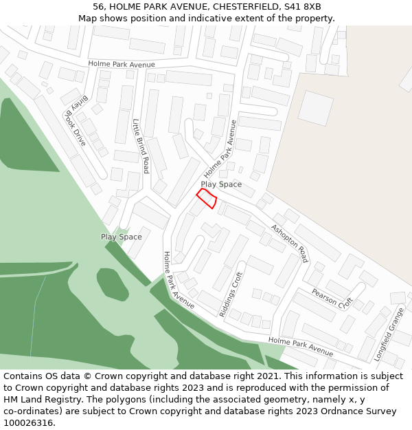 56, HOLME PARK AVENUE, CHESTERFIELD, S41 8XB: Location map and indicative extent of plot