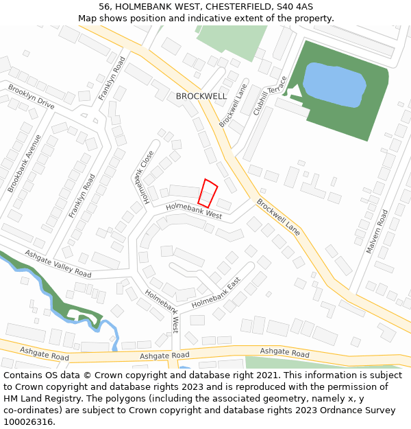 56, HOLMEBANK WEST, CHESTERFIELD, S40 4AS: Location map and indicative extent of plot