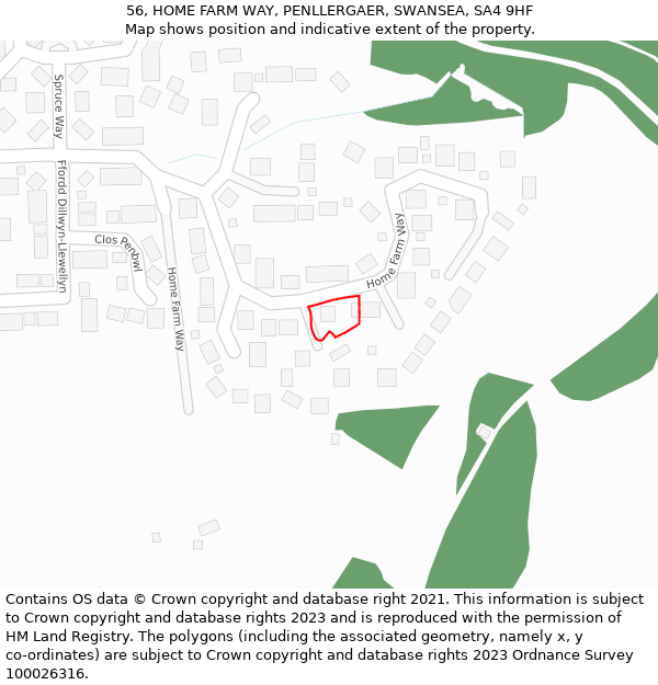 56, HOME FARM WAY, PENLLERGAER, SWANSEA, SA4 9HF: Location map and indicative extent of plot