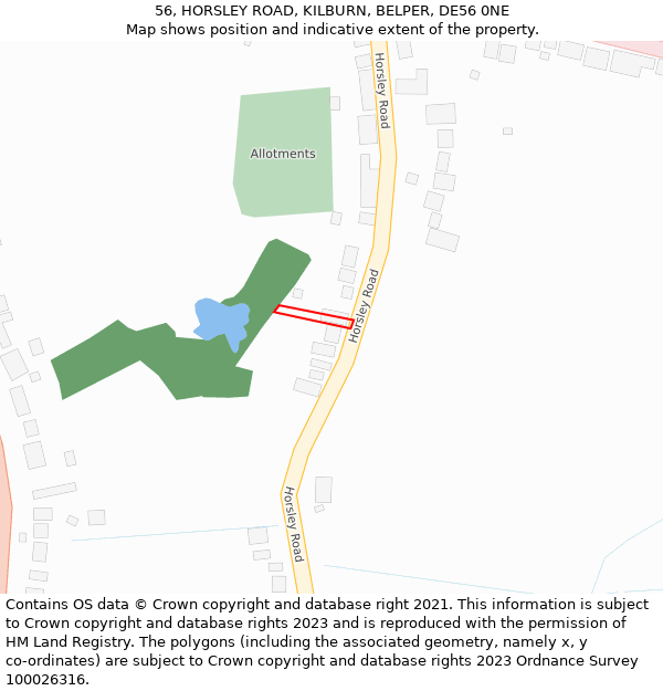 56, HORSLEY ROAD, KILBURN, BELPER, DE56 0NE: Location map and indicative extent of plot