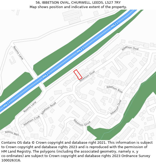 56, IBBETSON OVAL, CHURWELL, LEEDS, LS27 7RY: Location map and indicative extent of plot