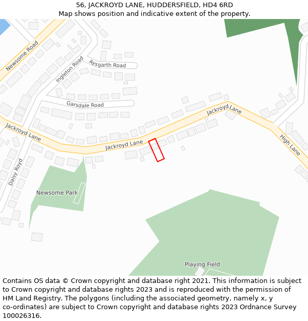 56, JACKROYD LANE, HUDDERSFIELD, HD4 6RD: Location map and indicative extent of plot
