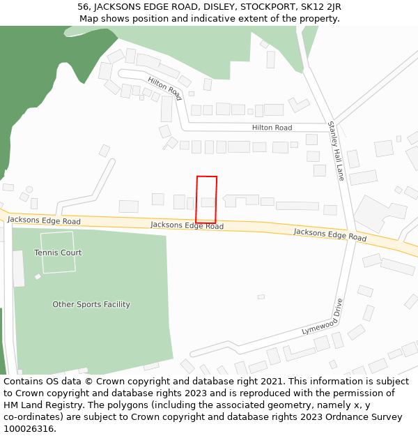 56, JACKSONS EDGE ROAD, DISLEY, STOCKPORT, SK12 2JR: Location map and indicative extent of plot