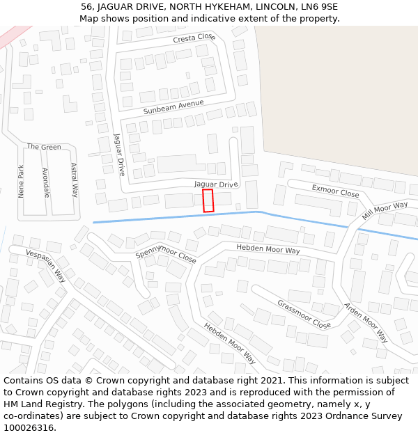 56, JAGUAR DRIVE, NORTH HYKEHAM, LINCOLN, LN6 9SE: Location map and indicative extent of plot