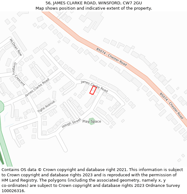 56, JAMES CLARKE ROAD, WINSFORD, CW7 2GU: Location map and indicative extent of plot