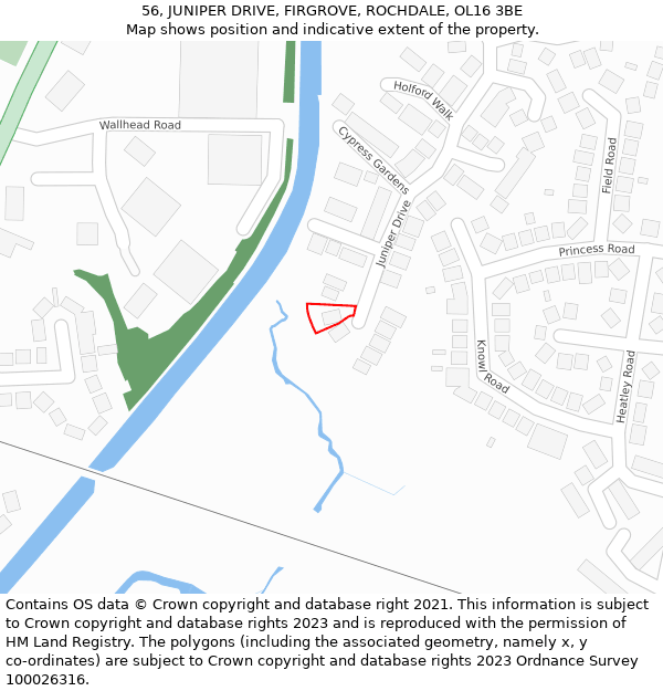 56, JUNIPER DRIVE, FIRGROVE, ROCHDALE, OL16 3BE: Location map and indicative extent of plot