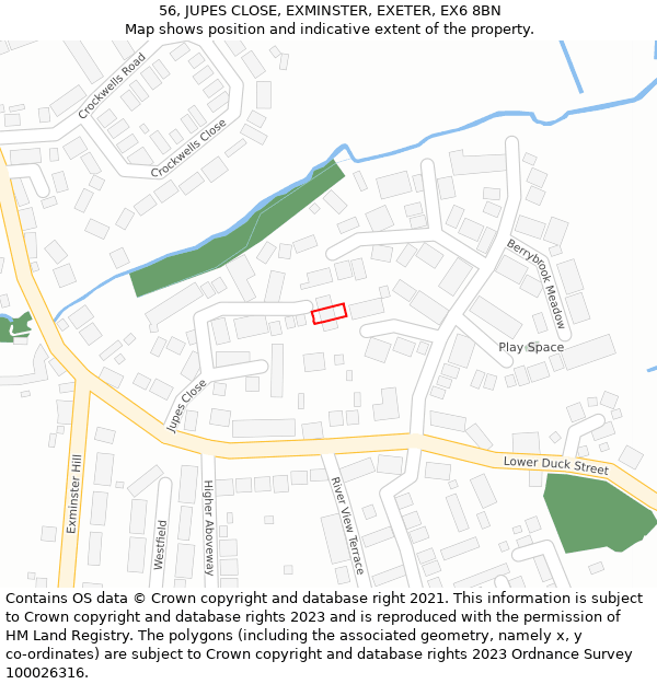 56, JUPES CLOSE, EXMINSTER, EXETER, EX6 8BN: Location map and indicative extent of plot