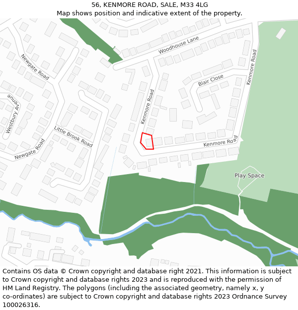 56, KENMORE ROAD, SALE, M33 4LG: Location map and indicative extent of plot