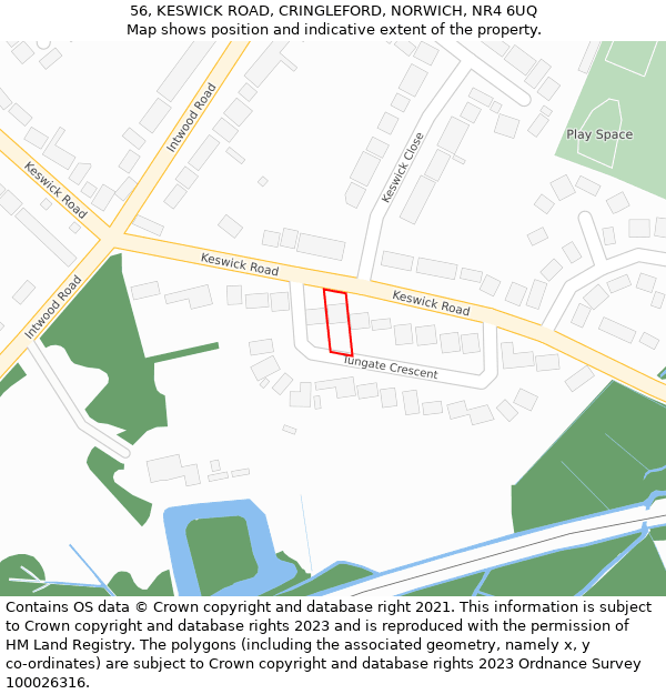 56, KESWICK ROAD, CRINGLEFORD, NORWICH, NR4 6UQ: Location map and indicative extent of plot