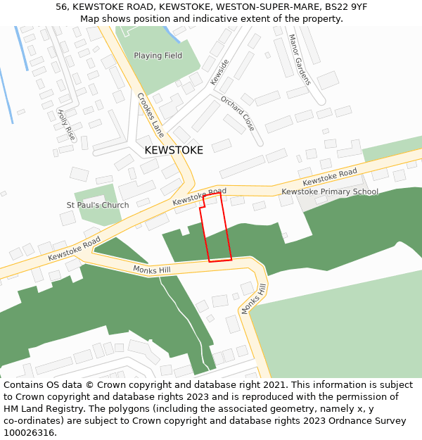 56, KEWSTOKE ROAD, KEWSTOKE, WESTON-SUPER-MARE, BS22 9YF: Location map and indicative extent of plot
