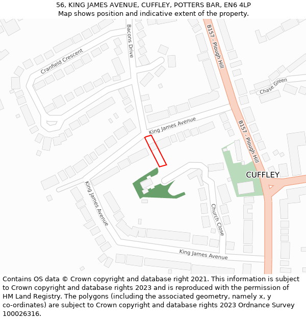 56, KING JAMES AVENUE, CUFFLEY, POTTERS BAR, EN6 4LP: Location map and indicative extent of plot