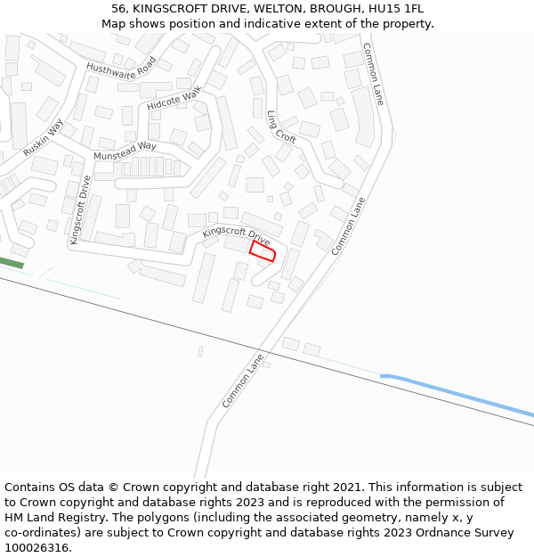 56, KINGSCROFT DRIVE, WELTON, BROUGH, HU15 1FL: Location map and indicative extent of plot