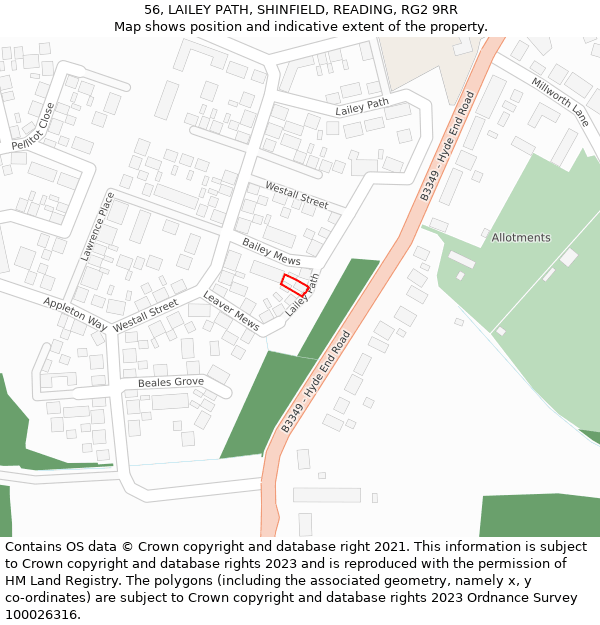 56, LAILEY PATH, SHINFIELD, READING, RG2 9RR: Location map and indicative extent of plot