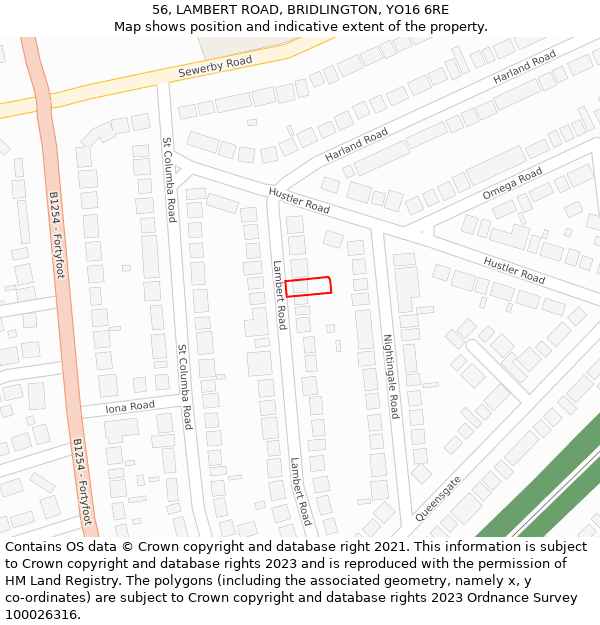 56, LAMBERT ROAD, BRIDLINGTON, YO16 6RE: Location map and indicative extent of plot