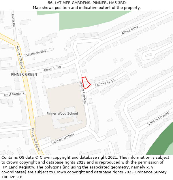 56, LATIMER GARDENS, PINNER, HA5 3RD: Location map and indicative extent of plot