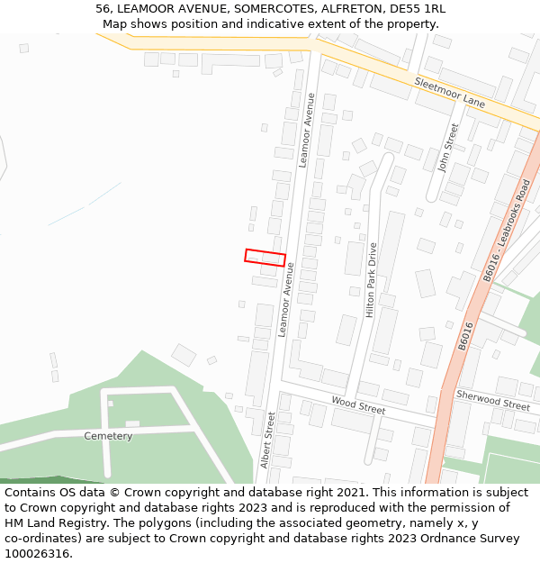 56, LEAMOOR AVENUE, SOMERCOTES, ALFRETON, DE55 1RL: Location map and indicative extent of plot