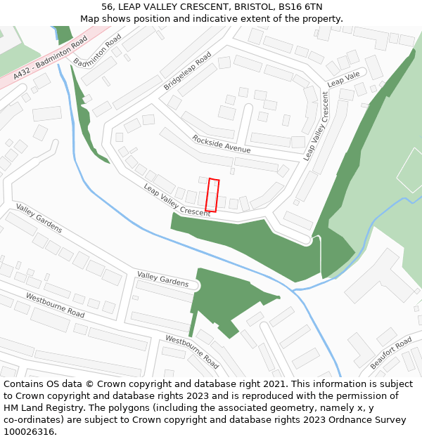 56, LEAP VALLEY CRESCENT, BRISTOL, BS16 6TN: Location map and indicative extent of plot