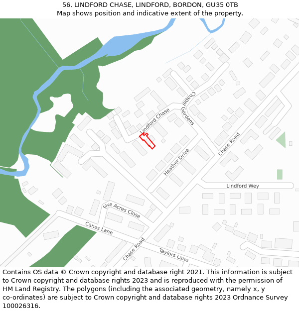 56, LINDFORD CHASE, LINDFORD, BORDON, GU35 0TB: Location map and indicative extent of plot