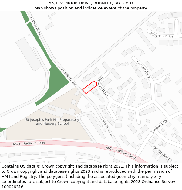 56, LINGMOOR DRIVE, BURNLEY, BB12 8UY: Location map and indicative extent of plot
