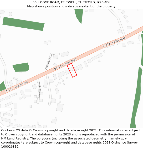 56, LODGE ROAD, FELTWELL, THETFORD, IP26 4DL: Location map and indicative extent of plot