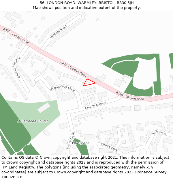 56, LONDON ROAD, WARMLEY, BRISTOL, BS30 5JH: Location map and indicative extent of plot