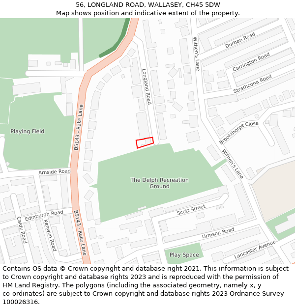 56, LONGLAND ROAD, WALLASEY, CH45 5DW: Location map and indicative extent of plot