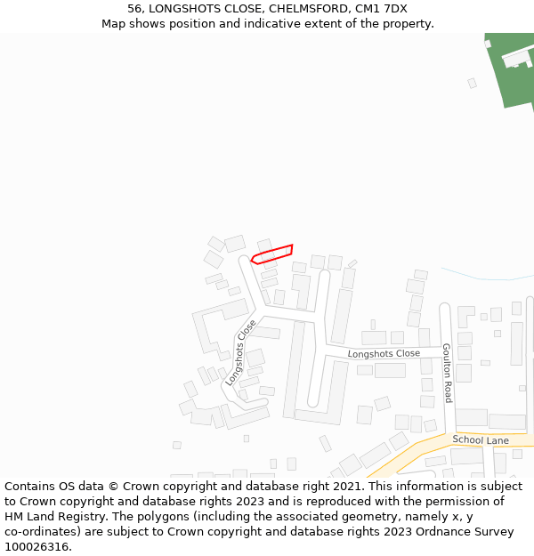 56, LONGSHOTS CLOSE, CHELMSFORD, CM1 7DX: Location map and indicative extent of plot