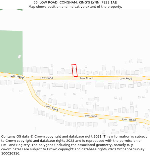 56, LOW ROAD, CONGHAM, KING'S LYNN, PE32 1AE: Location map and indicative extent of plot