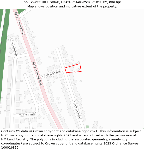 56, LOWER HILL DRIVE, HEATH CHARNOCK, CHORLEY, PR6 9JP: Location map and indicative extent of plot