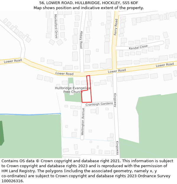 56, LOWER ROAD, HULLBRIDGE, HOCKLEY, SS5 6DF: Location map and indicative extent of plot