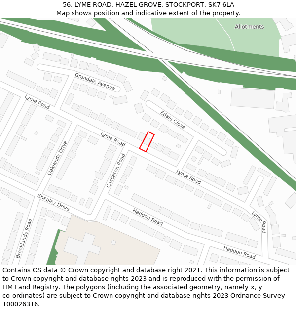 56, LYME ROAD, HAZEL GROVE, STOCKPORT, SK7 6LA: Location map and indicative extent of plot