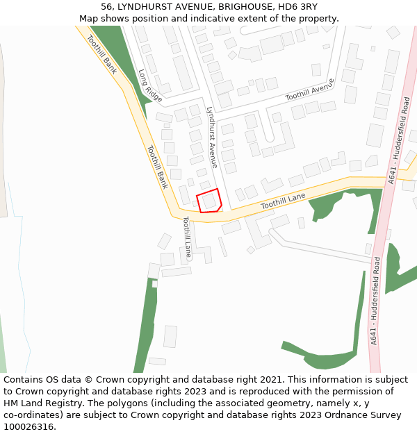 56, LYNDHURST AVENUE, BRIGHOUSE, HD6 3RY: Location map and indicative extent of plot
