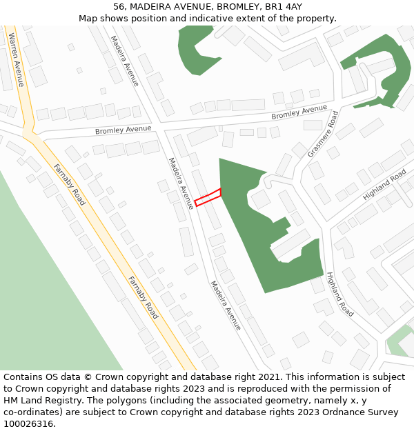 56, MADEIRA AVENUE, BROMLEY, BR1 4AY: Location map and indicative extent of plot