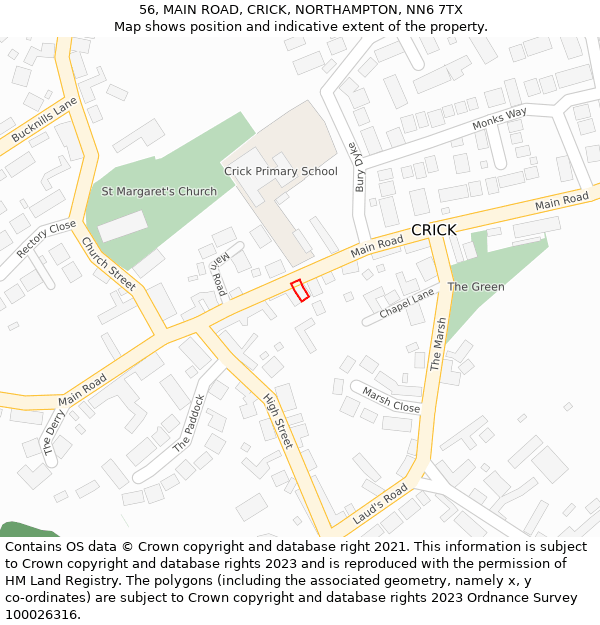 56, MAIN ROAD, CRICK, NORTHAMPTON, NN6 7TX: Location map and indicative extent of plot