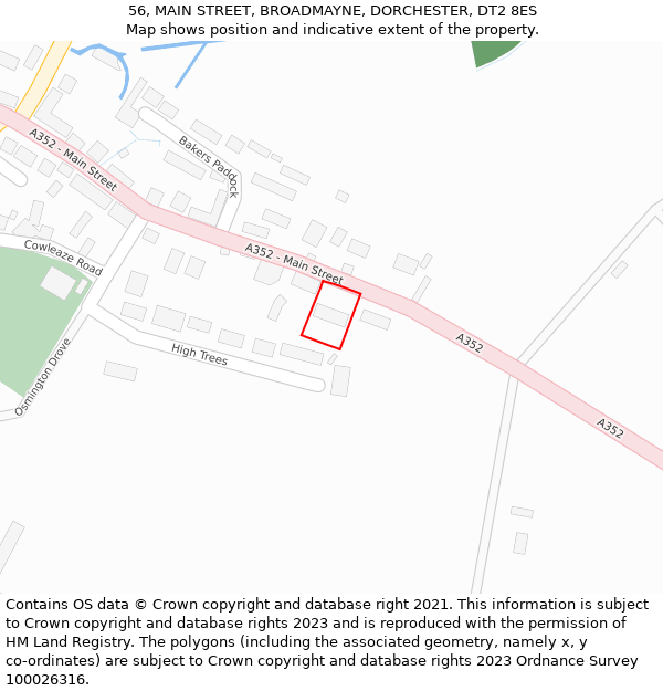 56, MAIN STREET, BROADMAYNE, DORCHESTER, DT2 8ES: Location map and indicative extent of plot