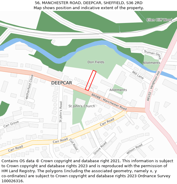 56, MANCHESTER ROAD, DEEPCAR, SHEFFIELD, S36 2RD: Location map and indicative extent of plot