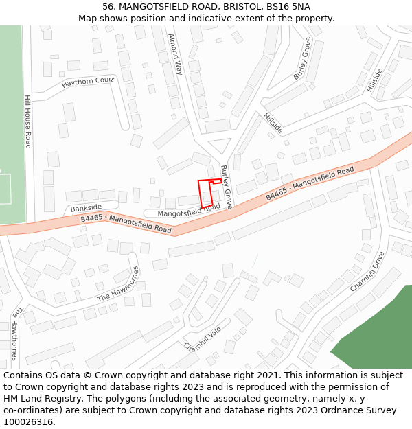 56, MANGOTSFIELD ROAD, BRISTOL, BS16 5NA: Location map and indicative extent of plot