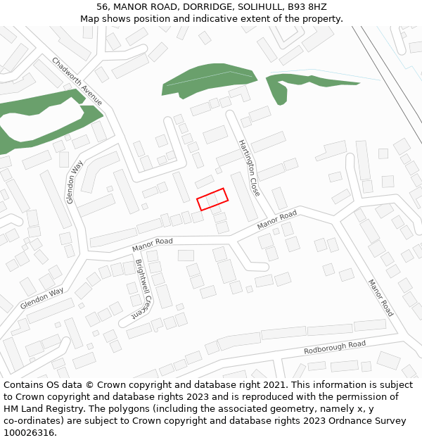 56, MANOR ROAD, DORRIDGE, SOLIHULL, B93 8HZ: Location map and indicative extent of plot