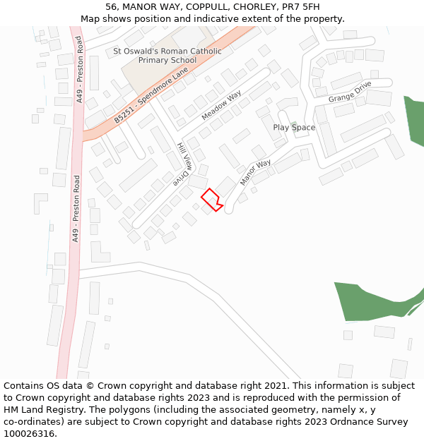 56, MANOR WAY, COPPULL, CHORLEY, PR7 5FH: Location map and indicative extent of plot