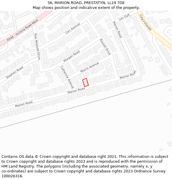 56, MARION ROAD, PRESTATYN, LL19 7DE: Location map and indicative extent of plot