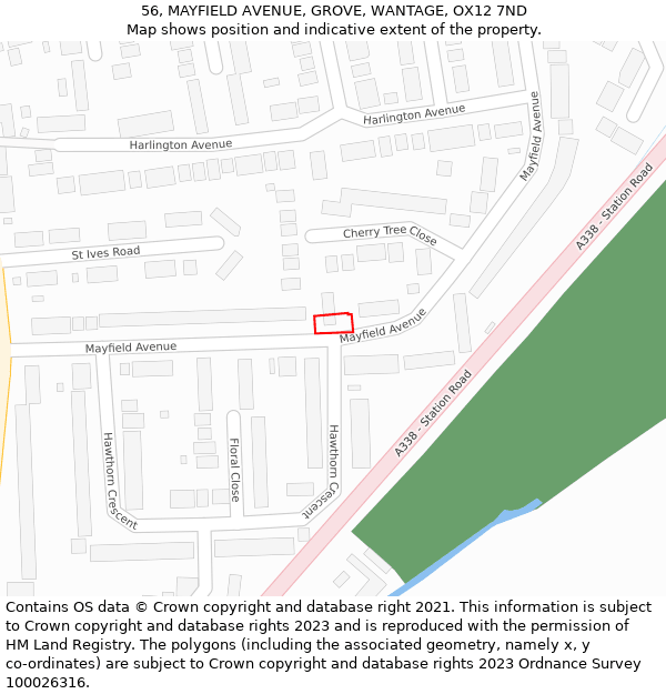 56, MAYFIELD AVENUE, GROVE, WANTAGE, OX12 7ND: Location map and indicative extent of plot