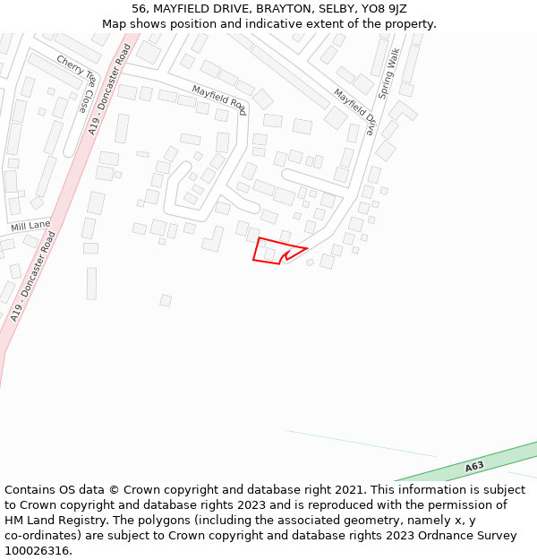 56, MAYFIELD DRIVE, BRAYTON, SELBY, YO8 9JZ: Location map and indicative extent of plot