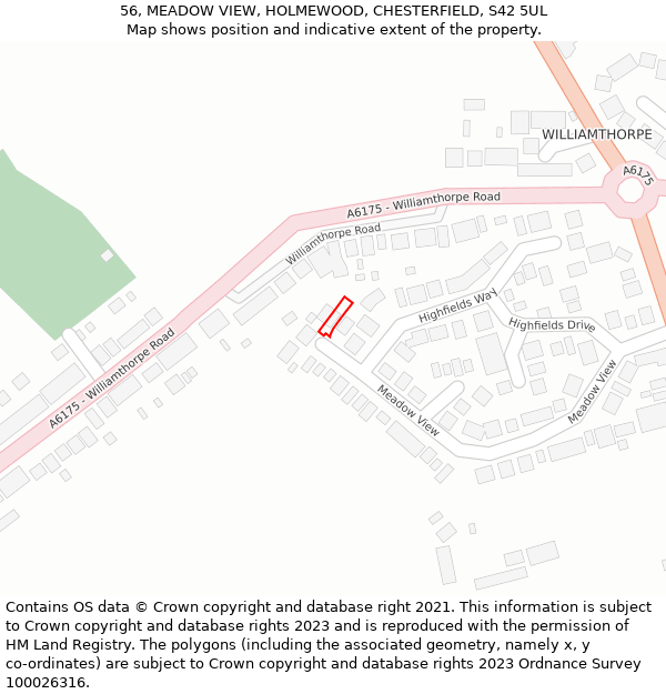 56, MEADOW VIEW, HOLMEWOOD, CHESTERFIELD, S42 5UL: Location map and indicative extent of plot