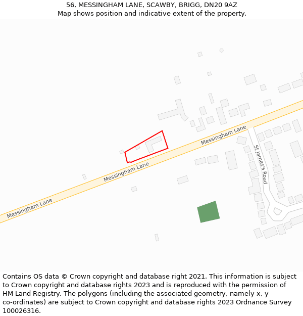 56, MESSINGHAM LANE, SCAWBY, BRIGG, DN20 9AZ: Location map and indicative extent of plot