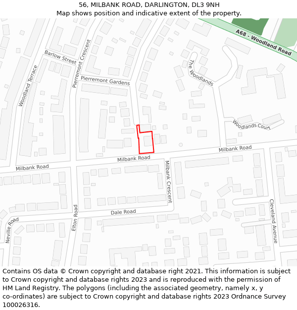 56, MILBANK ROAD, DARLINGTON, DL3 9NH: Location map and indicative extent of plot